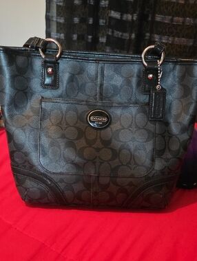 Coach Black Signature Jacquard Tote with Front Pocket